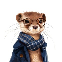 Weasel Artsy animal fashion cartoon isolated whitebackground