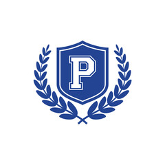 Letter P Inside Shield and Laurel wreath Logo 001