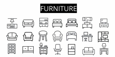 Furniture line icons set. Furniture outline icons with editable stroke collection. 