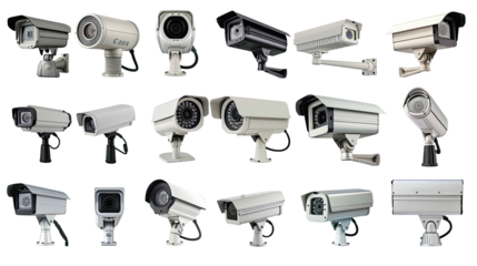 set of surveillance cameras on a transparent background