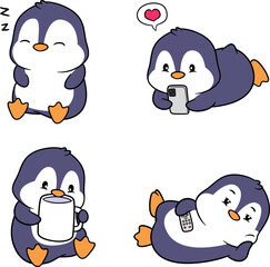 Attractive adorable penguin vector doing fun activities