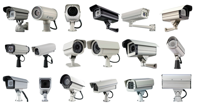 set of surveillance cameras on a transparent background