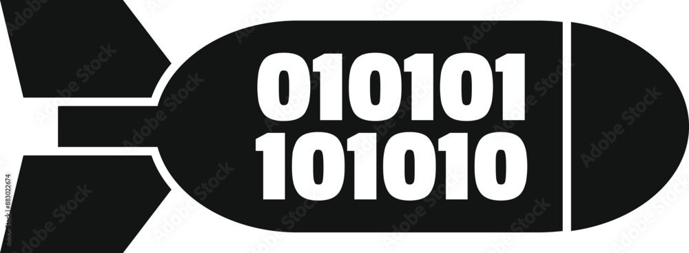 Poster black and white icon of a bomb with binary code, representing a cyber attack