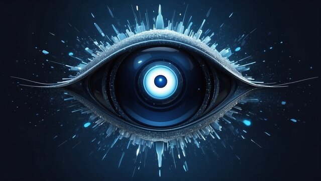 A digital illustration of a futuristic, cybernetic eye
