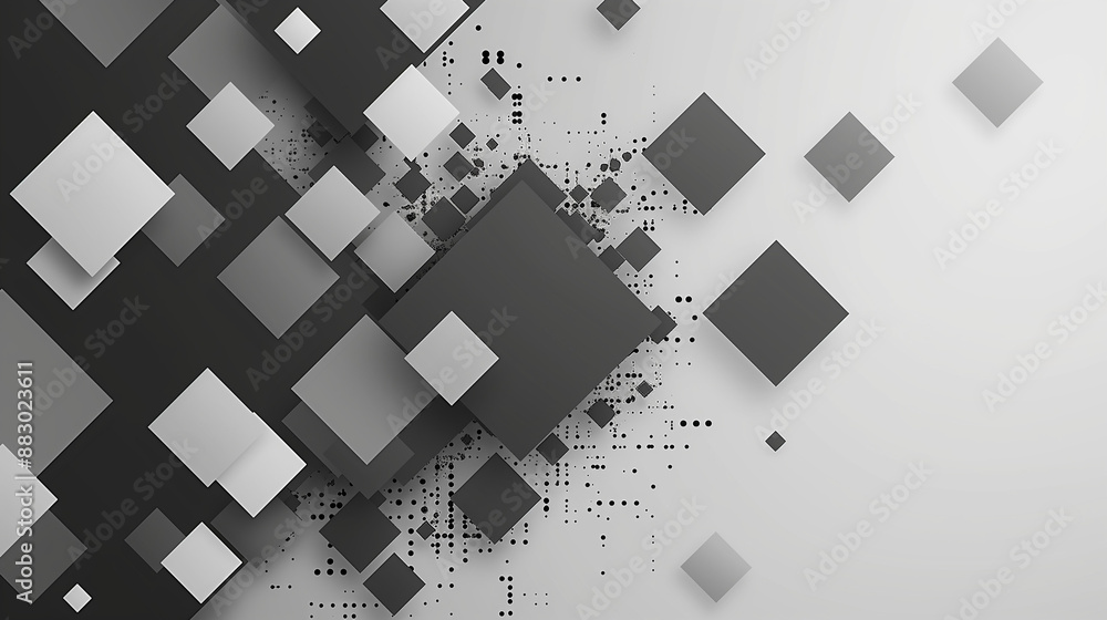 Poster abstract black and white background with a geometric pattern of 3d cubes