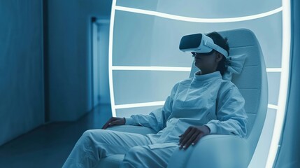 Obraz premium Virtual reality mental health, patient with immersive therapy, futuristic treatment