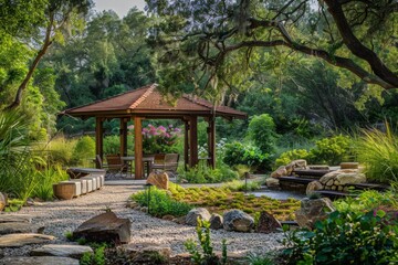 Obraz premium Company-sponsored wellness retreat in a natural setting, providing employees with opportunities for rejuvenation and self-care.