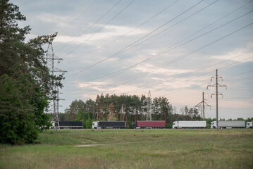 Oreched trucks on the border of Belarus and Poland