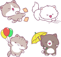 Adorable attractive cat vector doing its favorite activity