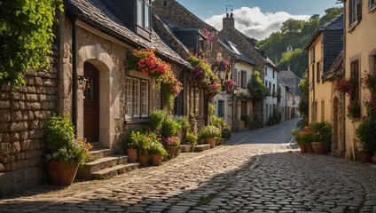 Fototapeta premium A charming cobble stone street winding