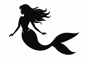 Silhouette of mermaids, mermaid tail, shells and starfish vector illustration.