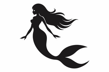 Silhouette of mermaids, mermaid tail, shells and starfish vector illustration.