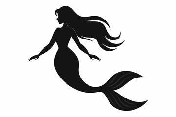 Silhouette of mermaids, mermaid tail, shells and starfish vector illustration.