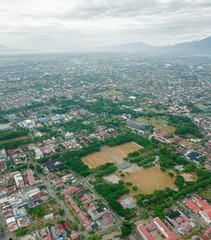 Aerial drone view of cityscape scenery in Banda Aceh, Aceh, Indonesia.