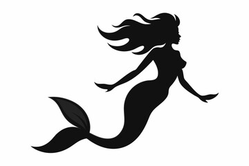 Silhouette of mermaids, mermaid tail, shells and starfish vector illustration.