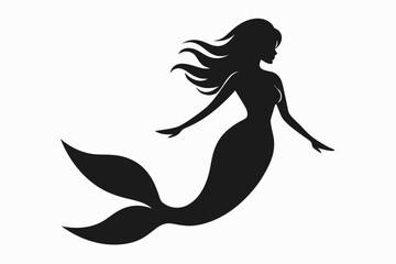 Silhouette of mermaids, mermaid tail, shells and starfish vector illustration.
