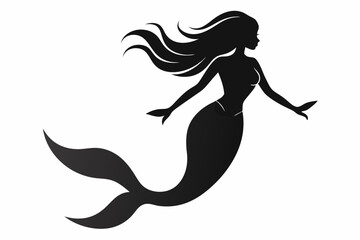 Silhouette of mermaids, mermaid tail, shells and starfish vector illustration.