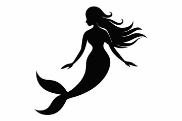 Silhouette of mermaids, mermaid tail, shells and starfish vector illustration.