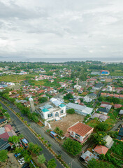 Aerial drone view of cityscape scenery in Banda Aceh, Aceh, Indonesia.