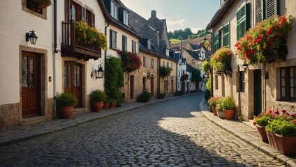 Naklejka premium A charming cobble stone street winding