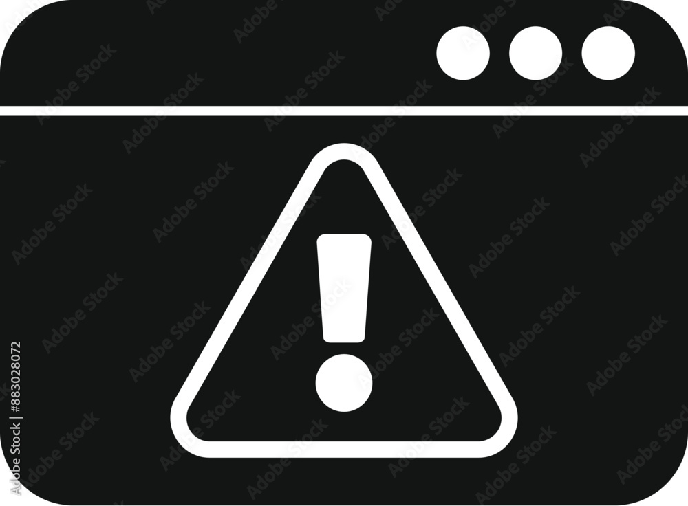 Poster black and white icon of a computer browser window displaying an error message with an exclamation po