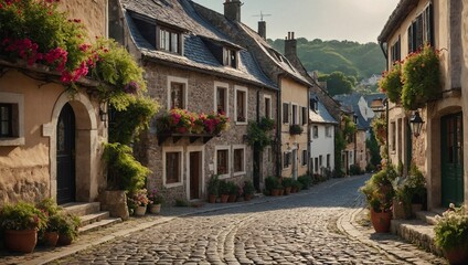A charming cobble stone street winding