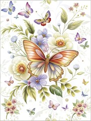 Elegant butterfly and floral illustration, perfect for greeting cards