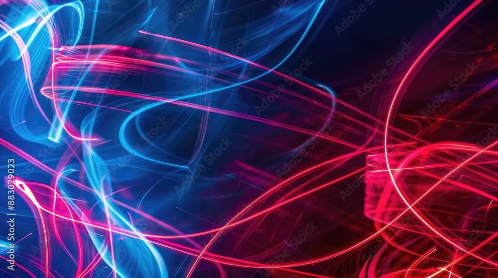 Poster dynamic blue and red light streaks on a chaotic background for concepts of motion