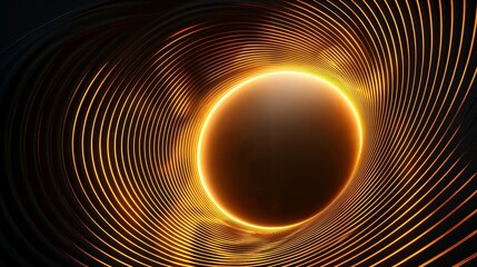 Glowing golden tunnel with circular patterns on a dark background, creating a futuristic and captivating visual effect. Ideal for modern and stylish designs.