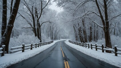 A serene snow covered road 