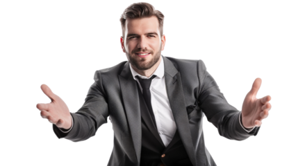 Businessman in formal suit with Obscured Face Gesturing Openly