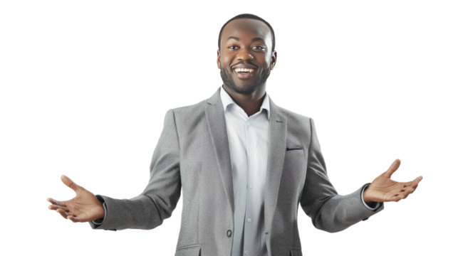 Businessman in formal suit with Obscured Face Gesturing Openly