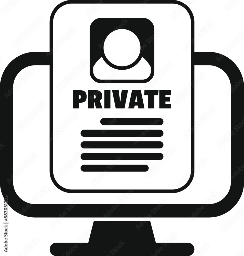 Poster simple icon of a computer showing private information with a user profile on the screen