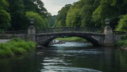 Fototapeta premium An old stone bridge spanning a gently flowing river
