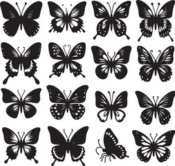 set of butterflies silhouette vector clip art , white background