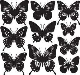 set of butterflies silhouette vector clip art , white background