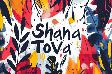 Obraz premium Rosh Hashanah, Shana Tova card. Colorful contemporary illustration for Jewish new year celebration