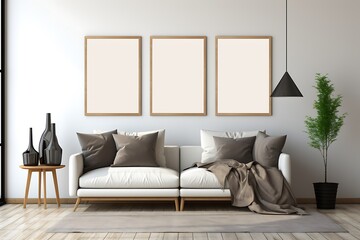 Mock up poster frame in interior background, 3D Illustration