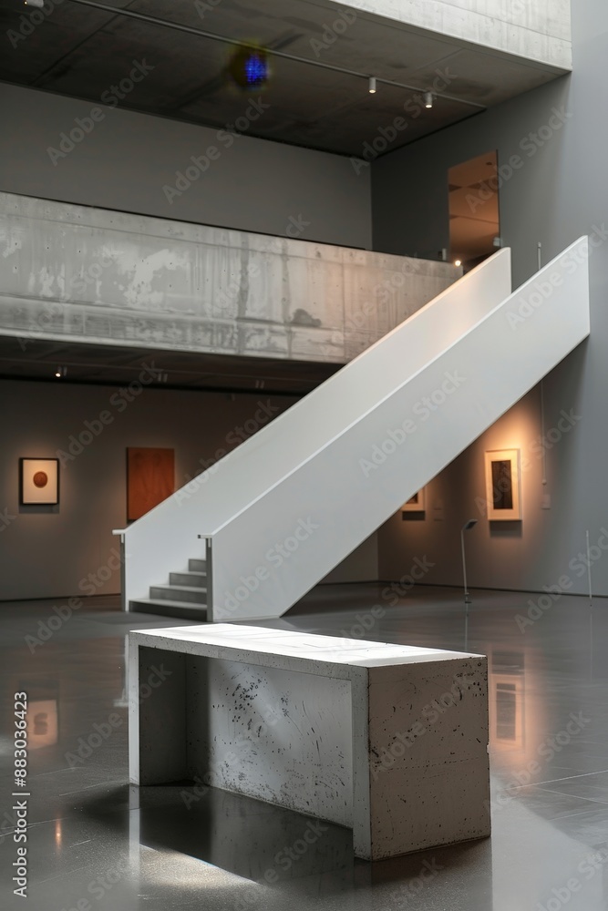 Poster how does the simple design of the podium complement the surrounding exhibits