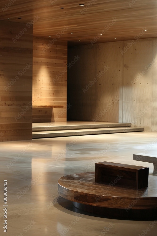 Poster how does the simple design of the podium complement the surrounding exhibits