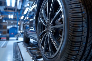 Fototapeta premium Close-Up of Run Flat Tire Installation Showcasing Modern Tire Technology and Benefits