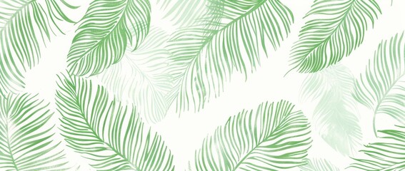 Seamless pattern with mint green palm leaves on a white background