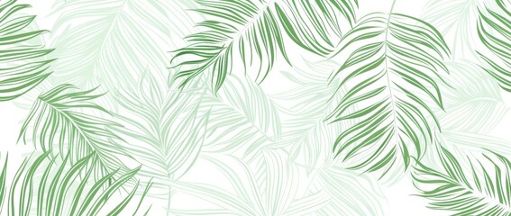 Seamless pattern with mint green palm leaves on a white background