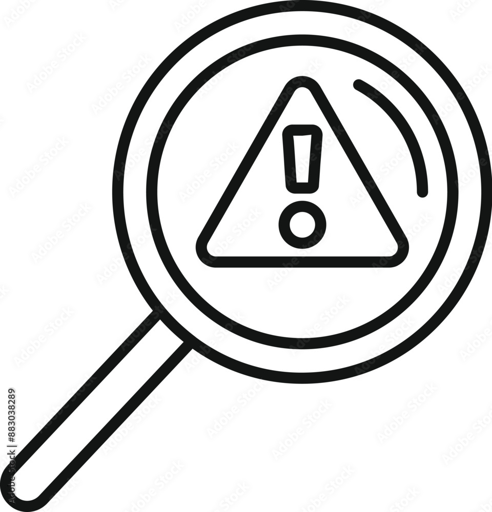 Poster magnifying glass is focusing on a warning sign, suggesting a search for a solution or an investigati
