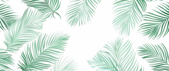 Seamless pattern with mint green palm leaves on a white background