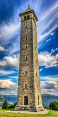Fototapeta premium Stone Tower With a View of the Austrian Alps. Generative AI