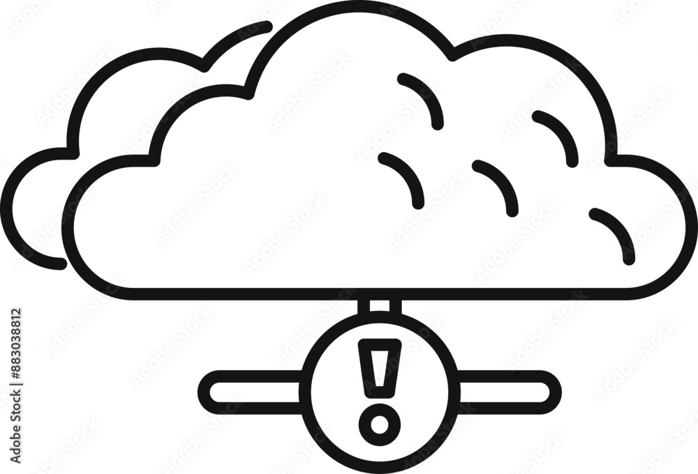 Poster minimalist icon of a cloud computing network showing a warning symbol for data loss or virus through