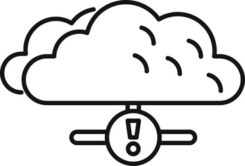 Minimalist icon of a cloud computing network showing a warning symbol for data loss or virus through internet technology