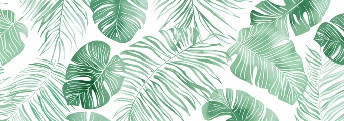 Seamless pattern with mint green palm leaves on a white background