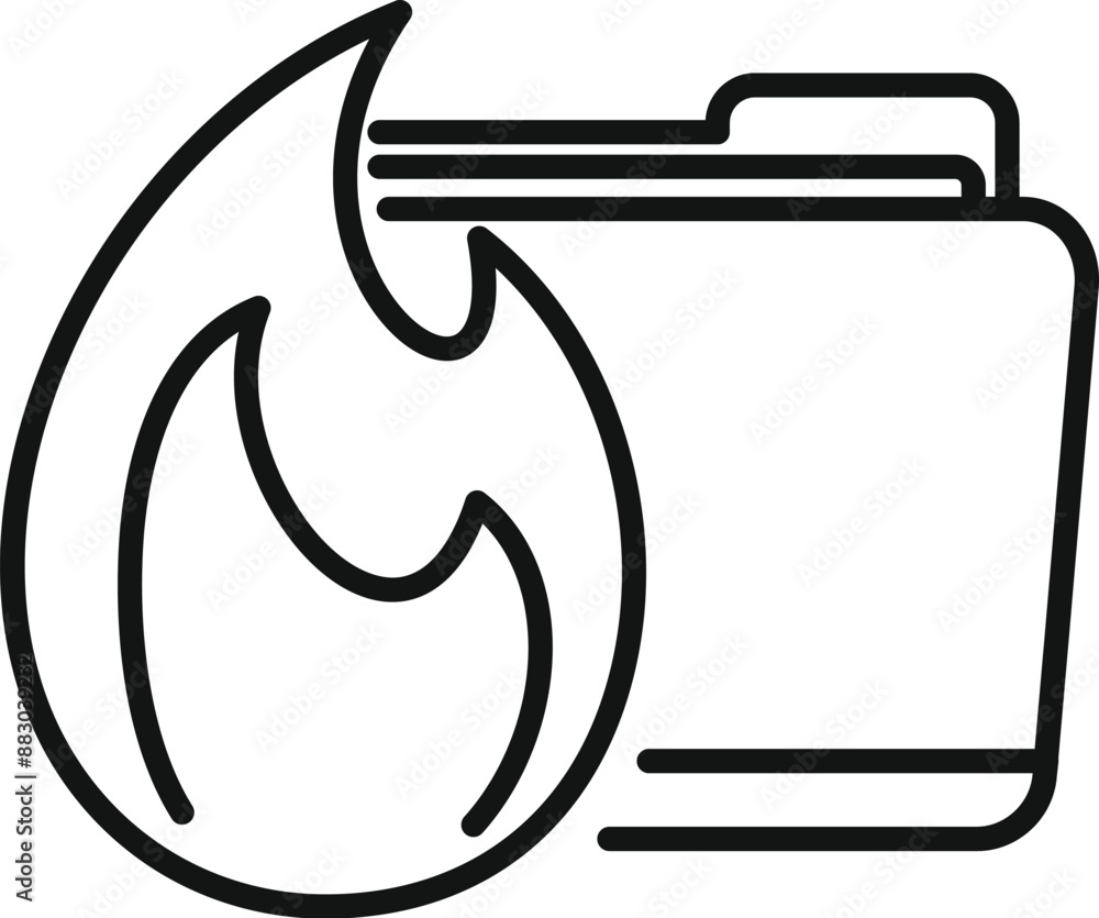 Aufkleber line art icon of a flame next to a file folder, representing data loss